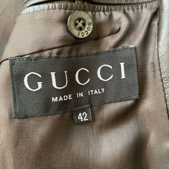Vintage Gucci Chocolate Brown Leather Blazer Coat sz 42 - Picture 13 of 16